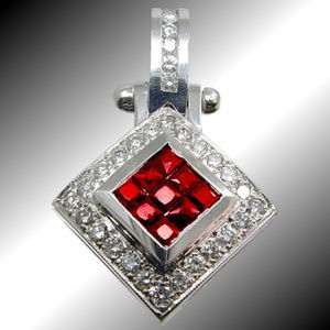 Diamond TU TONE Ruby Pendant .81TDW .97RUBY 14KT